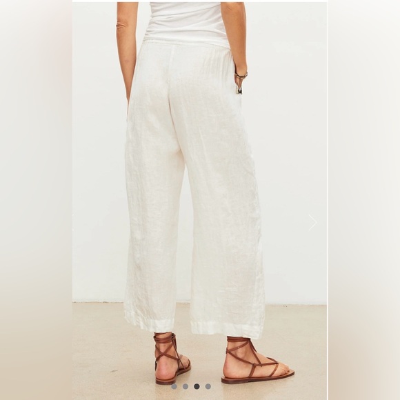 Velvet by Graham & Spencer Lola Linen Pant in Chalk White Small Relaxed Fit Crop - Picture 3 of 16